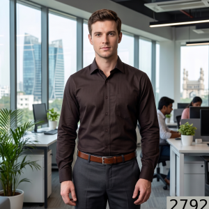 J.Hampstead Moretti Premium Egyptian Collection with 100% Giza Cotton Brown (Snuff) colour Solid Pattern Unstitched Shirt Fabric of 1.6 mts / VV2792