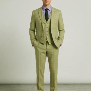 RAYMOND SUPER 100's AUSTRALIAN MERINO WOOL FINE FABRIC PEAR (GREEN) COLOUR CHECKERED PATTERN UNSTITCHED SUIT FABRIC OF 3.5 MTS/ VV2821