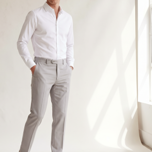RAYMOND 45 % FINE COTTON BLENDED FABRIC SILVER COLOUR SOLID PATTERN UNSTITCHED TROUSER FABRIC OF 1.25 MTS / VV2844