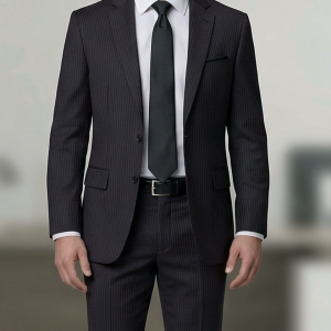 J.Hampstead Black Tuxedo Unstitched Suit Fabric-3 metres / VV1527 - 4321