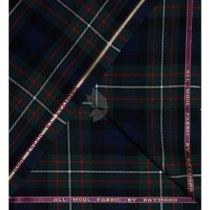 Raymond 100% Pure Wool (All Wool) Thick Green Broad Color Checkered Unstitched Suit Fabric - 3 Mts / VV2031