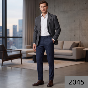 Raymond 100% Pure Wool (All Wool) Thick Blue Color Self Checkered Unstitched Trouser Fabric - 1.3 Mts / VV2045