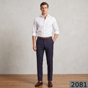 Raymond 100% Pure Wool (All Wool) Striped Navy Blue Color Unstitched Trouser Fabric - 1.3 Mts / VV2081