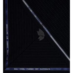 Raymond 100% Pure Wool (All Wool) Striped Navy Blue Color Unstitched Suit Fabric - 3 Mts / VV2084