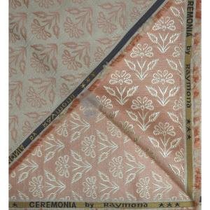 Raymond "CEREMONIA" Collection Wool Blended Peach with Jacquard and Floral design Unstitched Sherwani (Kurta) Fabric - 2.5 Mts - / VV2146