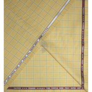 Raymond Super 100's Merino Wool Fine Fabric in Yellow colour with Blue and white Checkered Unstitched Suit Fabric - 3.25 meters / VV2150