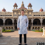 Siyarams festive collection printed pattern with hemp blended Multi color unstitched men's Kurta / sherwani / top fabric of 2 meters / VV2309