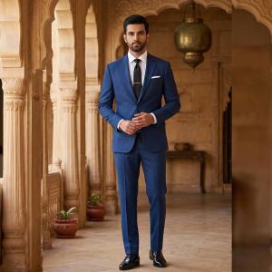 Raymond " TechnoSmart" All Weather Fabric With Silky Touch + U V Light Reflection + Moisture Management + Easy Care Blue Unstitched Suit Fabric of 3 meters / VV2382 - 4321