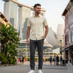 J.Hampstead Moretti Premium Egyptian Collection with 100% Giza Cotton Beige colour Plain Pattern Unstitched Shirt Fabric of 1.6 mts - Made In Italy / VV2448