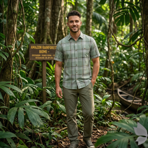 J.Hampstead Moretti Premium Egyptian Collection with 100% Giza Cotton Green (Emerald) Colour Checkered Pattern Unstitched Shirt Fabric of 1.6 mts - Made In Italy / VV2531