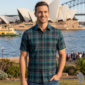 J.Hampstead Moretti Premium Egyptian Collection with 100% Giza Cotton Green (Jade) Colour Checkered Pattern Unstitched Shirt Fabric of 1.6 mts - Made In Italy / VV2535