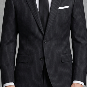 Raymond Australian Merino wool blend with Smart Stretch and made from Fine Merino Wool Striped Pattern Black colour Unstitched Suit Fabric of 3.25 meters / VV2594