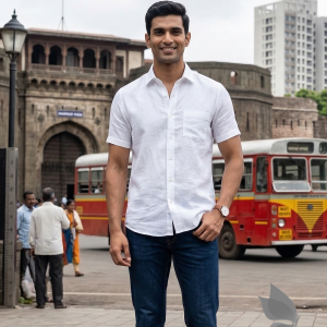 J.Hampstead Moretti 100% Pure Linen Fabric from Mozimo  "The Luxury Club of Italian Fusion Linen" with White Colour Plain Pattern Unstitched Shirt Fabric of 1.6 mts / VV2623