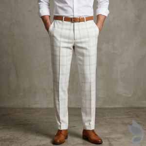 Raymond Caprio Collection made from Super 90's wool with 60% wool rich blend Beige colour Checkered pattern Unstitched Trouser fabric of 1.3 Mts / VV2671