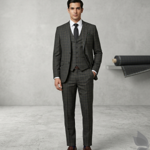 Raymond "Stretch Pro" collection for comfort wear Grey (Bronze) colour Checkered pattern, Viscose blended suit fabric of 3.5 Mts / VV2730