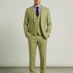 RAYMOND SUPER 100's AUSTRALIAN MERINO WOOL FINE FABRIC PEAR (GREEN) COLOUR CHECKERED PATTERN UNSTITCHED SUIT FABRIC OF 3.5 MTS/ VV2821