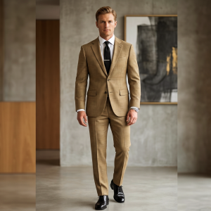 RAYMOND BEIGE CHECKERED WITH STRETCH & WOOL BLENDED UNSTITCHED SUIT FABRIC - 3 METRES / VV5295 - 4321