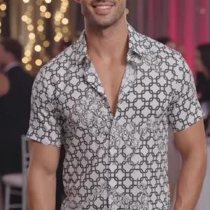 J.Hampstead Pure Cotton White Printed Unstitched Shirt Fabric of 1.6 Mts / VV6424