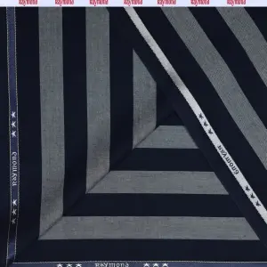 RAYMOND NAVY BLUE COLOURED STRIPED POLY VISCOSE UNSTITCHED SUIT FABRIC -3.25 METRES / VV6683