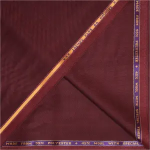 Raymond 45% wool blended trendzstar with special finish Maroon coloured solid unstitched suit fabric with length 3.25 metres / VV6834