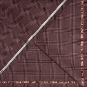 Raymond 70% wool blended Amedus with fine sustainable fabric peach checkered unstitched suit fabric with length 3.0 metres / VV6839