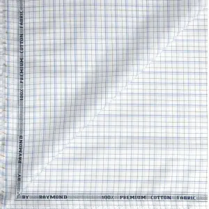 Raymond 100% Premium Cotton White Checkered Unstitched Shirt Fabric - 1.60 meters / VV6918