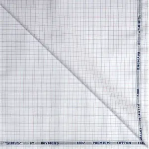 Raymond 100% Premium Cotton White Checkered Unstitched Shirt Fabric - 1.60 meters / VV6926