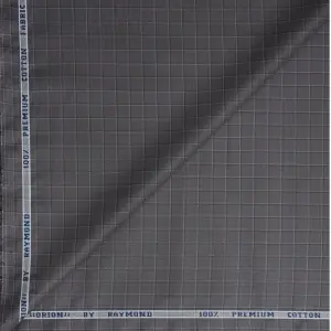 Raymond 100% Premium Cotton GREY Checkered Unstitched Shirt Fabric - 1.60 meters / VV6933