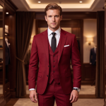 RAYMOND RED 45% WOOL BLENDED PLAIN UNSTITCHED SUIT FABRIC- 3.5 MTS / VV7286n